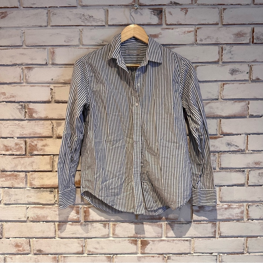 Everlane Button Down Gray White Stripe Shirt - image 1